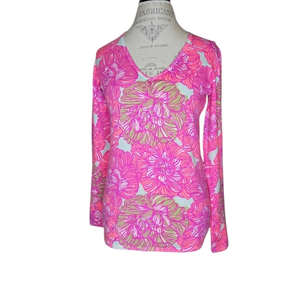 Lilly Pulitzer Adelaide Lightweight Floral V Neck Sweater Size L